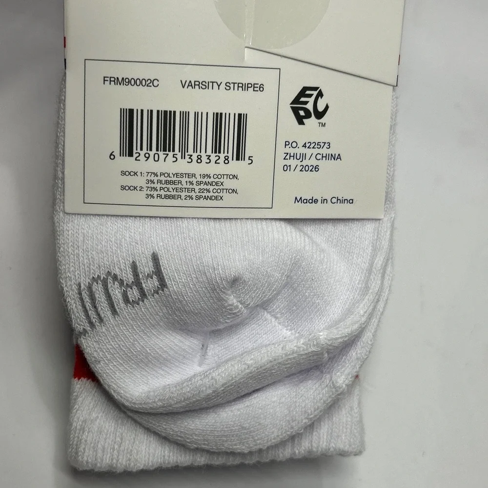 Fruit of the Loom 8 Pair Crew Socks Varsity Stripe Navy Red White Shoe Size 6-12